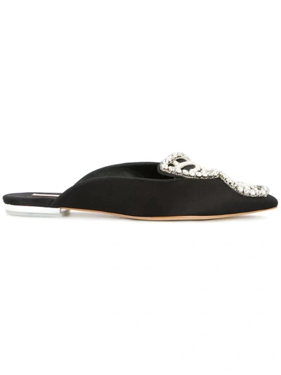 Sophia Webster Bibi Butterfly Embellished Satin Slippers In Black & Pearl