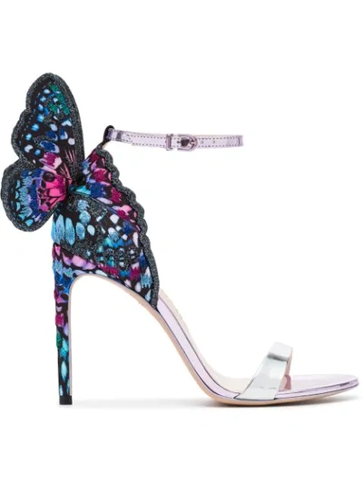 Sophia Webster Chiara Embroidered Satin And Metallic Leather Sandals In Blue