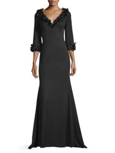 Basix Black Label Floral Appliqué Gown In Black