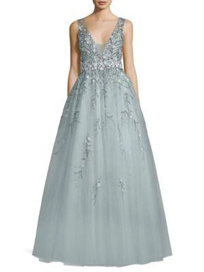 Basix Black Label Embellished Floral Gown In Slate Blue