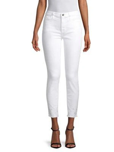 Jen7 By 7 For All Mankind Skinny Ankle Jeans In White With Crystals