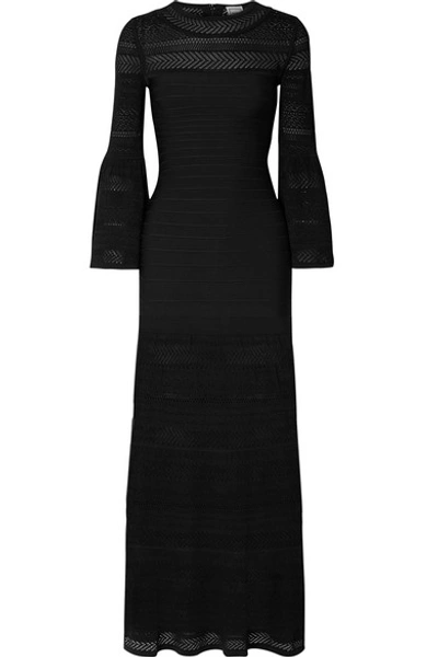Herve Leger Bell-sleeve Bandage & Knit Gown In Black