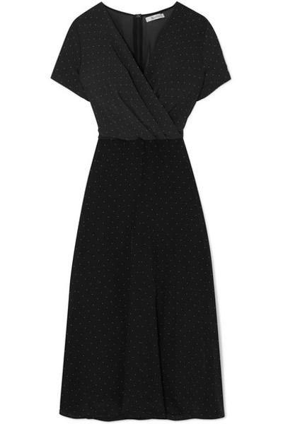 Max Mara Polka-dot Silk-chiffon And Jersey Midi Dress In Black