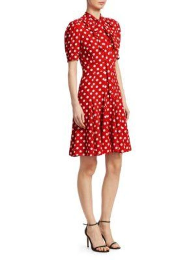 Michael Kors Silk Tie-neck Polka Dot Dress In Red