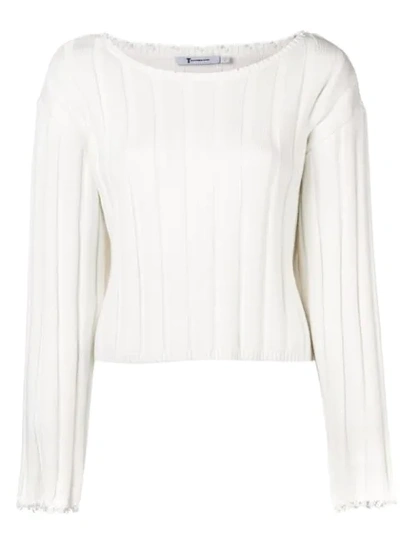 Alexander Wang T Alexanderwang.t White Raw Edge Off-the-shoulder Sweater In Ivory