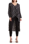 Patrizia Luca Geo Print Long Sleeve High-low Blouse In Black