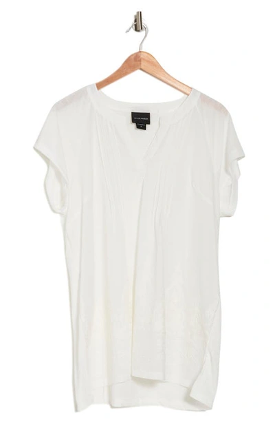 Forgotten Grace Pleated Embroidered Cotton Tunic Top In White
