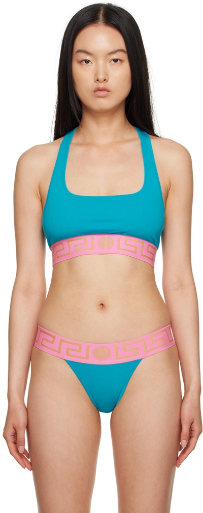 Versace Blue & Pink Greca Bra In New