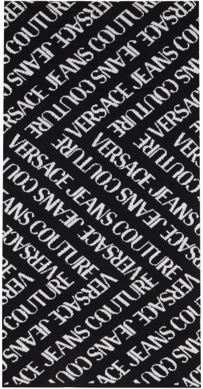 Versace Jeans Couture Intarsia-knit Logo Rectangular Scarf In El01 Black + White