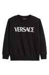 Versace Kids' Boy's Logo-print Greca Trim Sweatshirt In Black