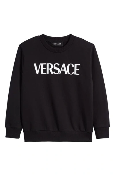Versace Kids' Boy's Logo-print Greca Trim Sweatshirt In Black+white