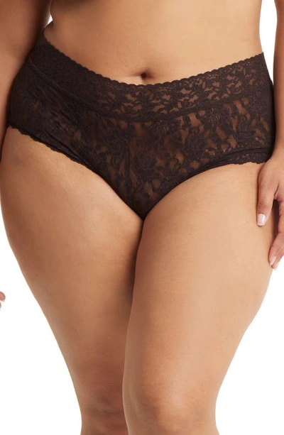 Hanky Panky Stretch Lace Boyshorts In Chocolate Noir