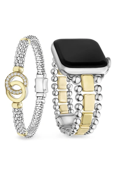 Lagos Smart Caviar Apple Watch® Watchband & Rope Bracelet Set In Silver/gold