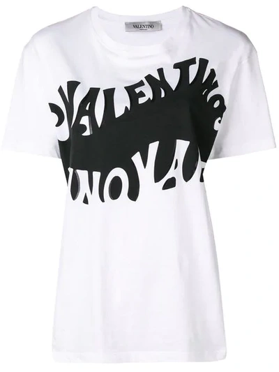 Valentino Logo Printed Jersey T-shirt In White / Black