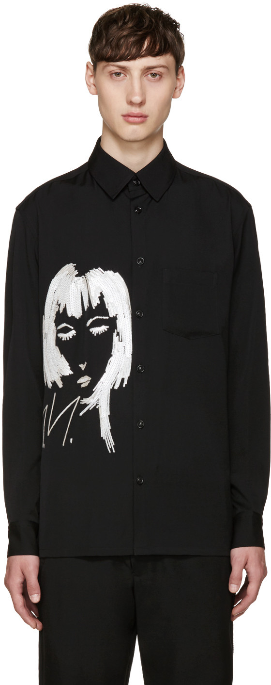 Yohji Yamamoto Black Wool Embroidered Shirt | ModeSens