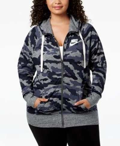 Nike Plus Size Sportswear Gym Vintage Printed Zip Hoodie In Thunder Blue/sail