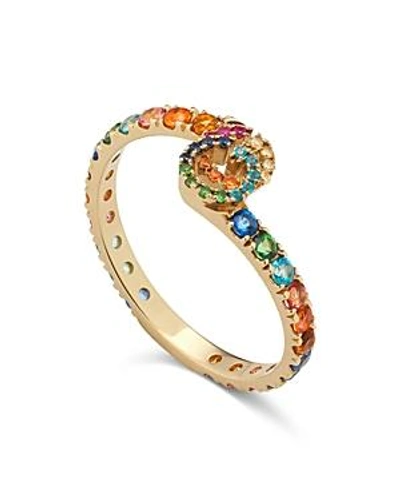 Gucci 18k Yellow Gold Running G Mixed Gemstone Ring In Rainbow