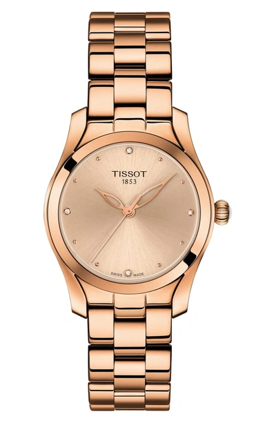 Tissot T-wave Ii Diamond Watch, 30mm In Rose Gold/ Cream/ Rose Gold