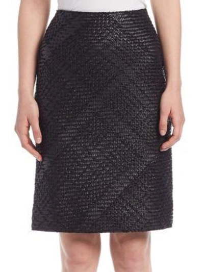 Lanvin Whipstitch Leather Pencil Skirt In Black