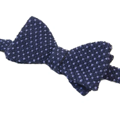 40 Colori Navy & Blue Small Dotted Linen Knitted Butterfly Bow Tie