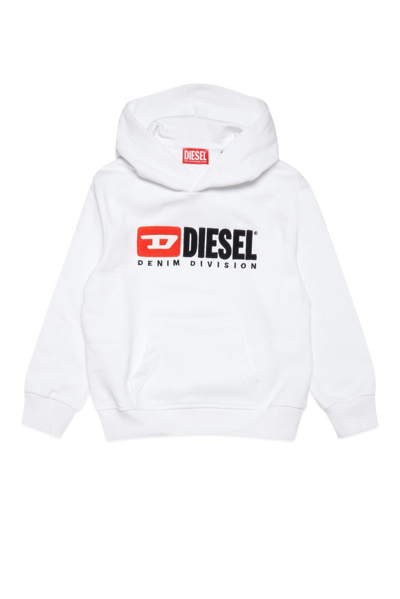 Diesel Kids' Logo-embroidered Cotton Hoodie In White
