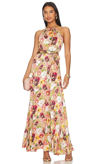 Alice And Olivia Dita Print Silk-blend Halter Long Dress In Juniper Floral Rose