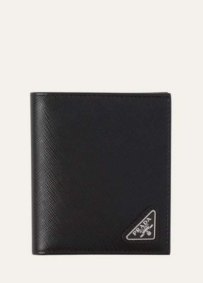 Prada Men's Saffiano Leather Bifold Wallet In F0002 Nero