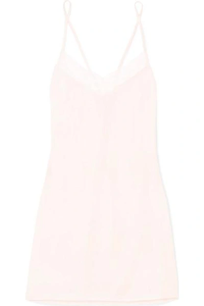 Hanro Liane Lace-trimmed Jacquard Chemise In Pastel Pink