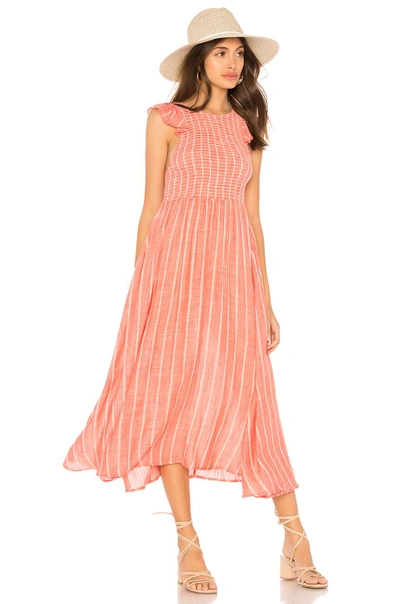 Free People Chambray Butterflies Striped Midi Dress In Red