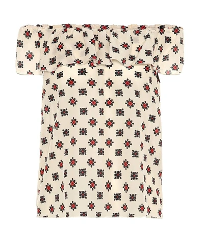 Red Valentino Off-the-shoulder Silk Top In Multicoloured