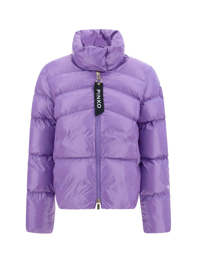 Pinko Quilted Zipped Puffer Jacket In Purple