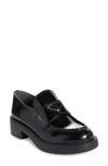Prada Triangle Logo Patent Leather Loafer In Black