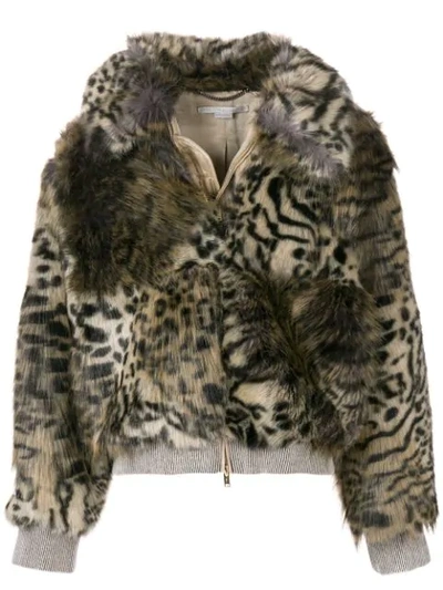 Stella Mccartney Animal-print Faux-fur Short Coat In Beige Black