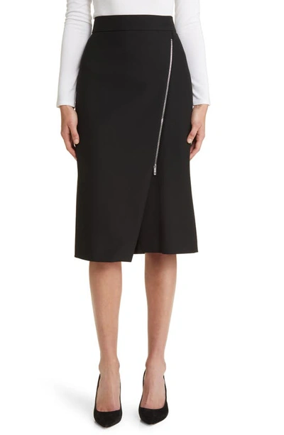 Hugo Boss Slim-fit Pencil Skirt With Exposed Front Zip In Black