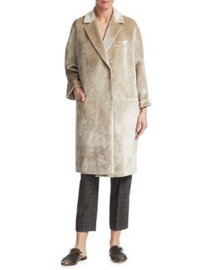 Brunello Cucinelli Velvet Cocoon Coat In Dove