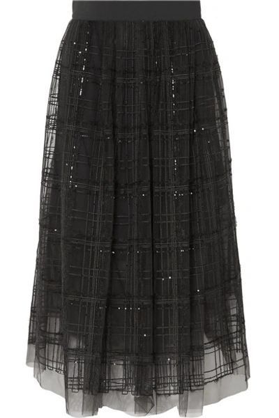 Brunello Cucinelli Sequin-embellished Embroidered Tulle Midi Skirt In Volcano