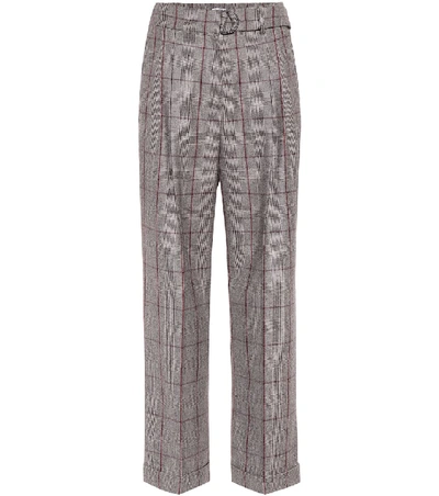 Brunello Cucinelli Wide-leg Pleated Plaid Wool Pants W/ D-ring Belt In Raisin