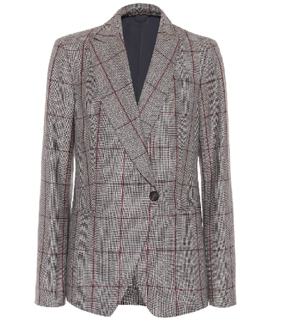 Brunello Cucinelli Sequin-embellished Prince Of Wales Checked Wool Blazer In Prune