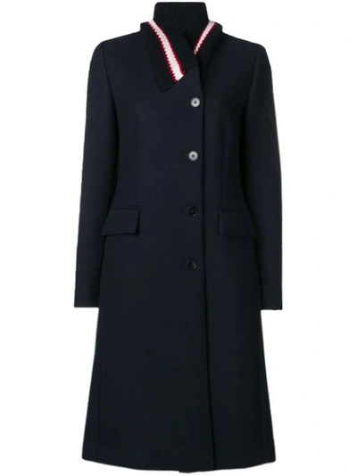 Stella Mccartney Single-breasted Ribbed-collar Wool Coat In Blu