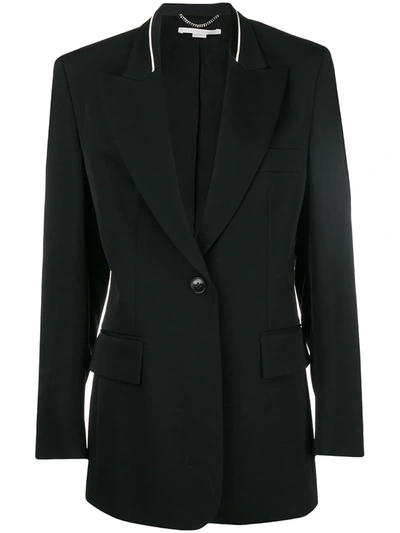 Stella Mccartney Tie-waist Boyfriend-fit Wool Blazer W/ Piping In Black