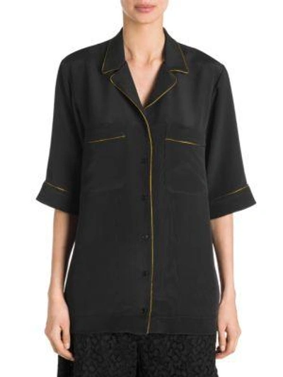 Stella Mccartney Piped Silk Pajama Shirt In Black