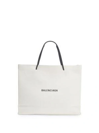 Balenciaga Logo Leather Shopper In Black White