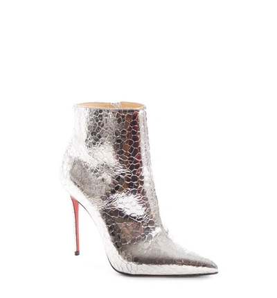 Christian Louboutin So Kate Metallic Leather Red Sole Booties In Silver