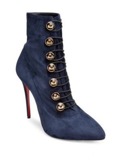 Christian Louboutin Frenchissma 100 Suede Booties In Marine