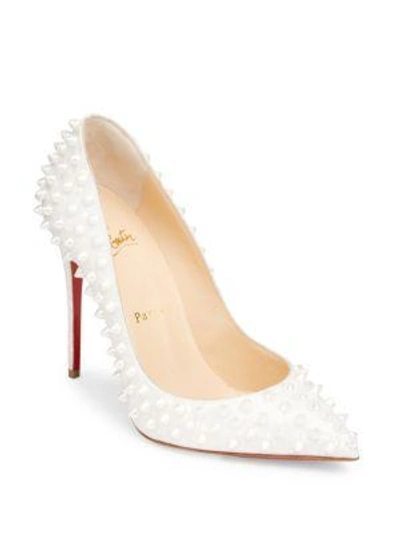 Christian Louboutin Follies Spikes 100 Patent Leather Pumps In Latte