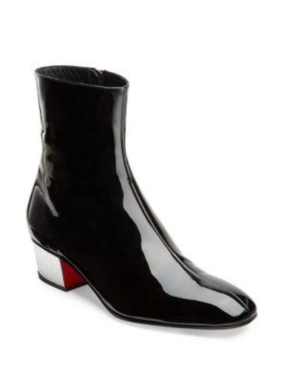 Christian Louboutin Palace 40 High Gloss Leather Booties In Black Silver