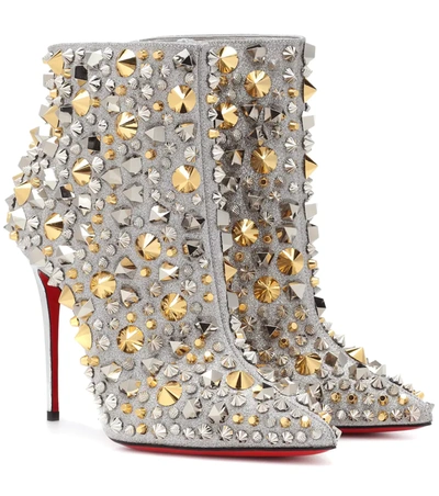 Christian Louboutin So Full Kate 100 Embellished Glittered Leather Ankle Boots In Metallic
