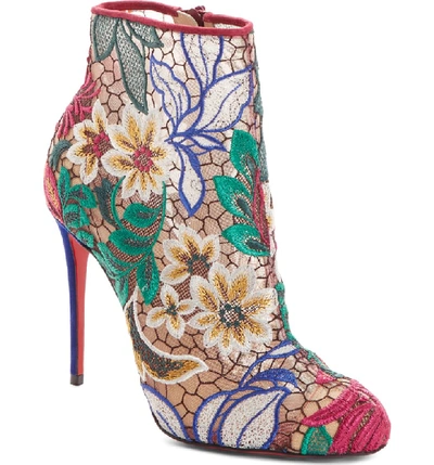 Christian Louboutin Miss Tennis Embroidered Red Sole Booties In Multi