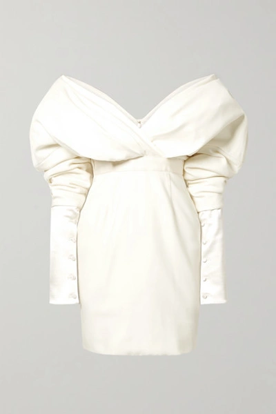 Danielle Frankel Off-the-shoulder Silk And Wool-blend Mini Dress In Cream