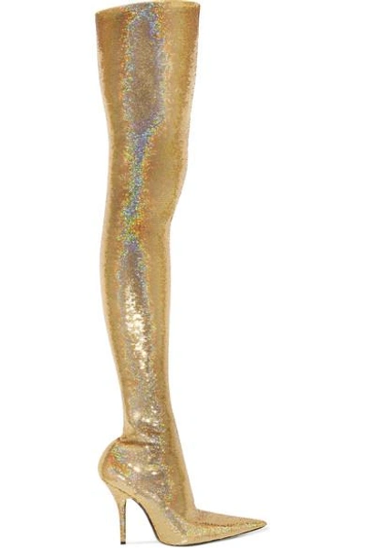 Balenciaga Knife Sequined Spandex Over-the-knee Boots In Gold | ModeSens